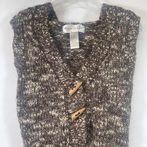 Between Me & You Wool Blend Knit Sleeveless Vest Hooded Brown Cream Small‎